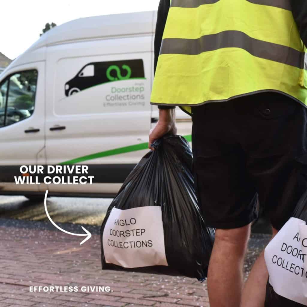 Driver collecting donations from a doorstep in Esher.