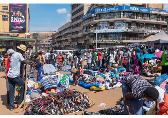 Distribution of Clothing at markets. Items being sold.