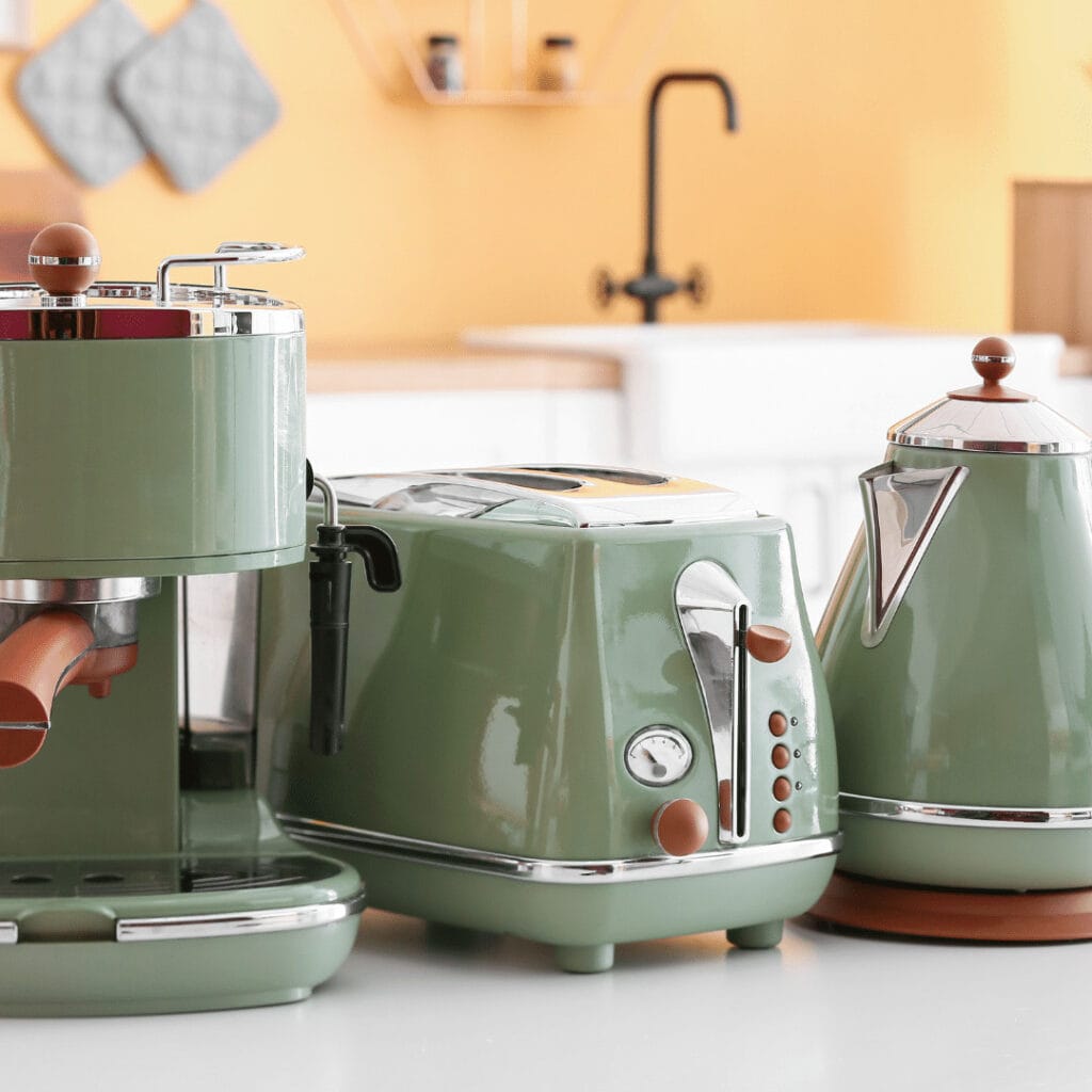 Kettle, toaster and coffee machine ready to be boxed up to donate to charity.