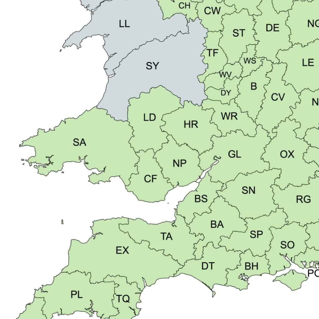 Cardiff, Swansea, Newport and Llandrindod Wells Collection Area On a Map.