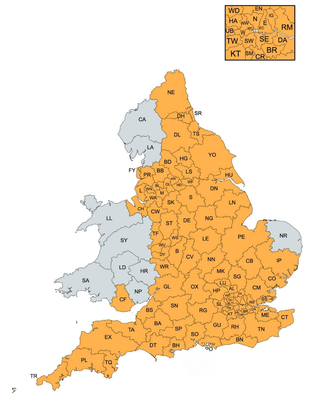 England and Wales postcode map