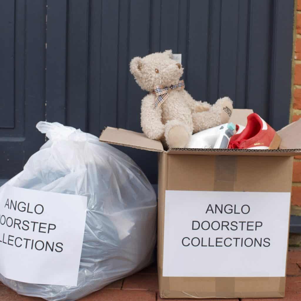 Charity Donations on the doorstep to be collected.